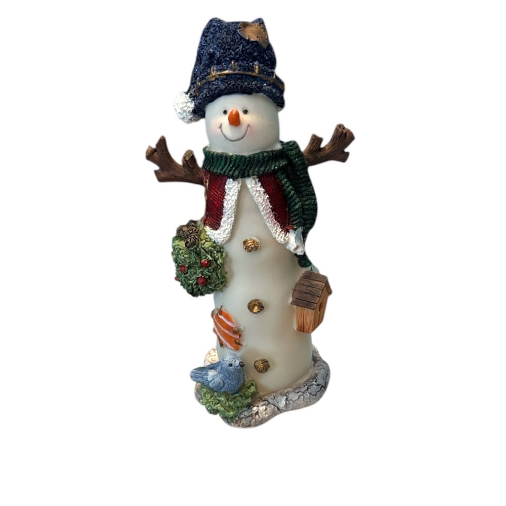 Vintage Charming Snowman with Blue Hat and Red Scarf